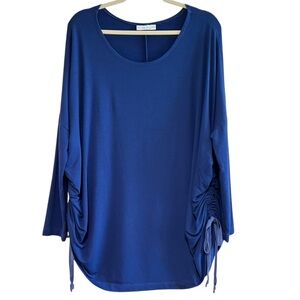 Bryn Walker Ruched Inman Shirt Artsy Lagenlook Oversized Royal Blue Top Size S